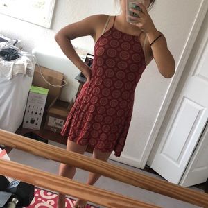 Red print halter dress